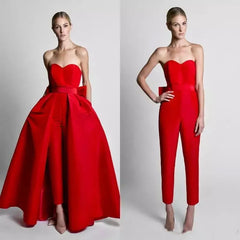 Women’s sweetheart neckline jumpsuit with floor-length overskirt