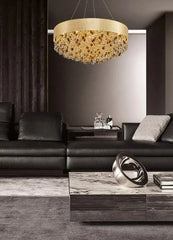 Dimmable amber crystal ceiling lamp with cascading crystal drops
