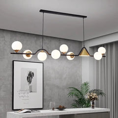 Dimmable globe linear pendant lighting a modern kitchen island