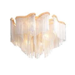 Flush mount modern chandelier with metallic chain detailing