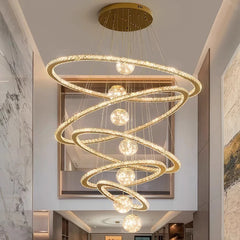 Dimmable remote spiral crystal chandelier for contemporary home spaces  in a stylish interior setting
