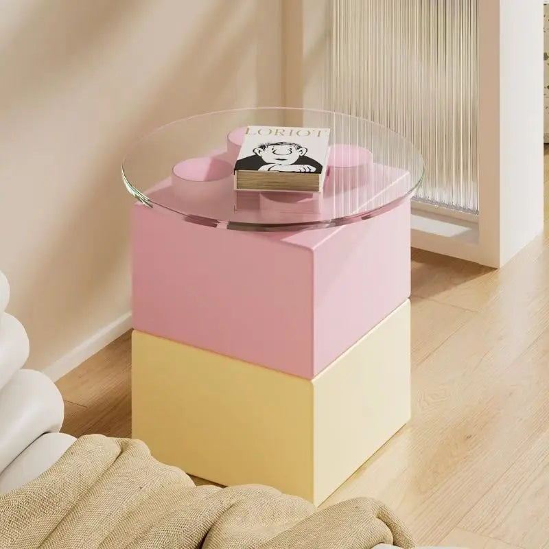dopamine-inspired building block end table in matte cream finish
