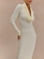 long sleeve knit maxi dress with soft fluid silhouette
