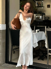 Draped straight silhouette white slip occasion dress