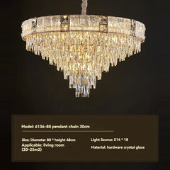E14 LED crystal chandelier hanging in a luxury lounge

