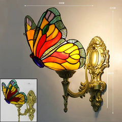 Eclectic café chandelier with butterfly stained glass for artistic statement