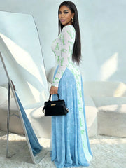 Contrast-detail maxi dress with light hem finish for evening styling