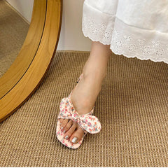 Elegant floral bow slides for summer outdoor wear