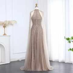 The full length of the elegant A-line formal dress, styled for a wedding or gala.