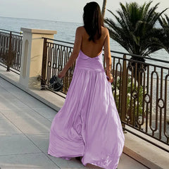 Elegant halter high slit dress styled for destination occasions