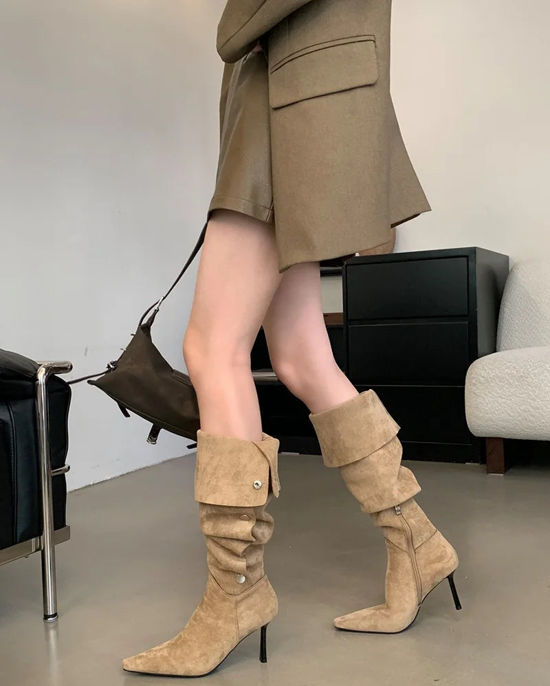 Korean style pointed toe high heel boots