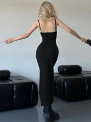 Women’s open back lace evening maxi dress in black