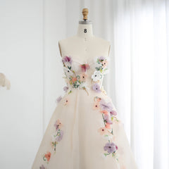 An elegant midi-length evening dress with ruffled details on the A-line skirt.