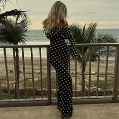 Chic long sleeve polka dot maxi dress for women
