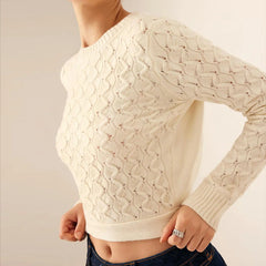 Slim fit crew neck knit sweater with ribbed sleeves