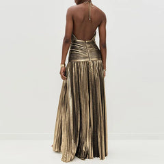 The back view of the dress, showing the elegant backless design.