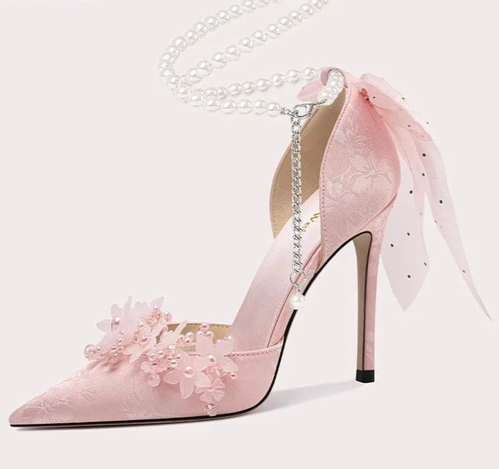 Elegant women’s ankle strap sandals with pearl details