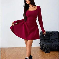 Elegant above-knee red dress with a-line fit 