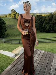 Elegant full-length evening dress with lace-up front detail