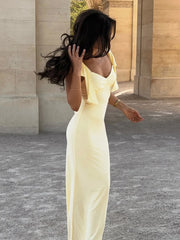 Elegant ankle-length maxi dress with lace-up back