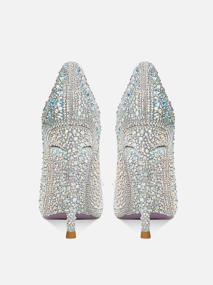 Elegant silver sequin bridal shoes with thin heels