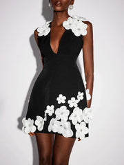 A full-length shot of an elegant sleeveless gown, styled for a formal event.