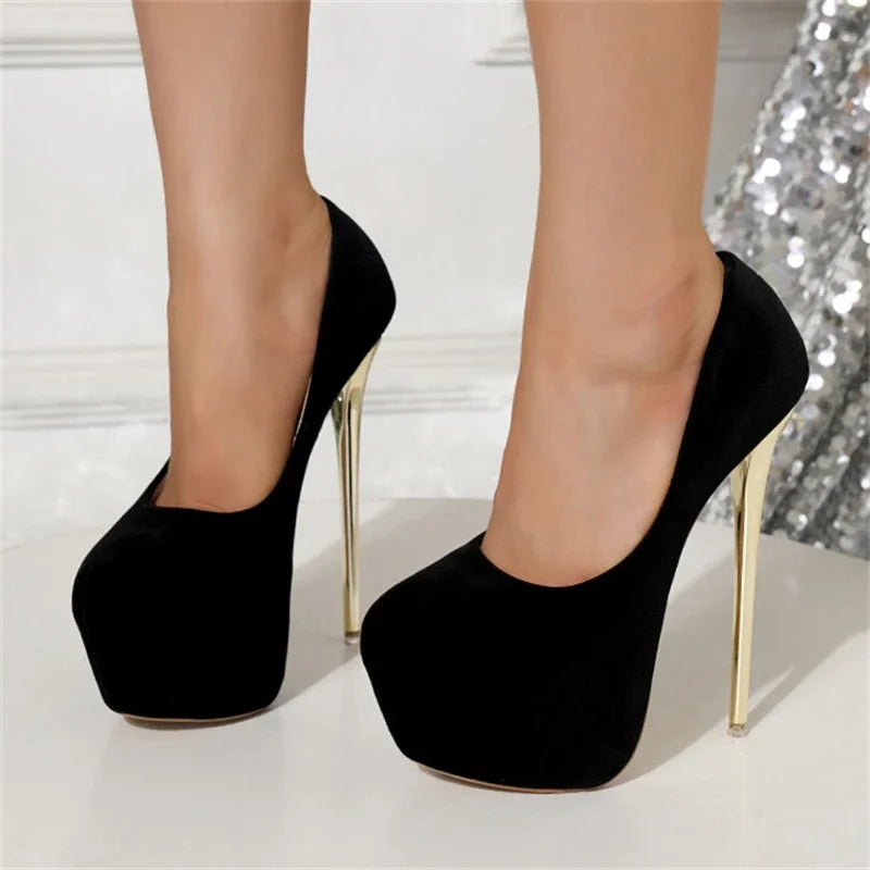 Black high-heeled shoes on a white background