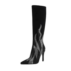 High-heel knee boot with sleek pointed silhouette