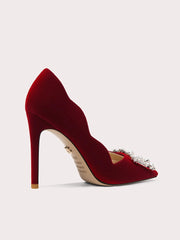 Side view of suede high heel bridal shoes