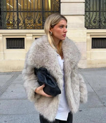 Slim fit faux fur coat in natural beige tone