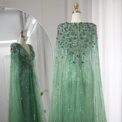 An elegant V-neck gown shown from the back, highlighting its flowing silhouette.