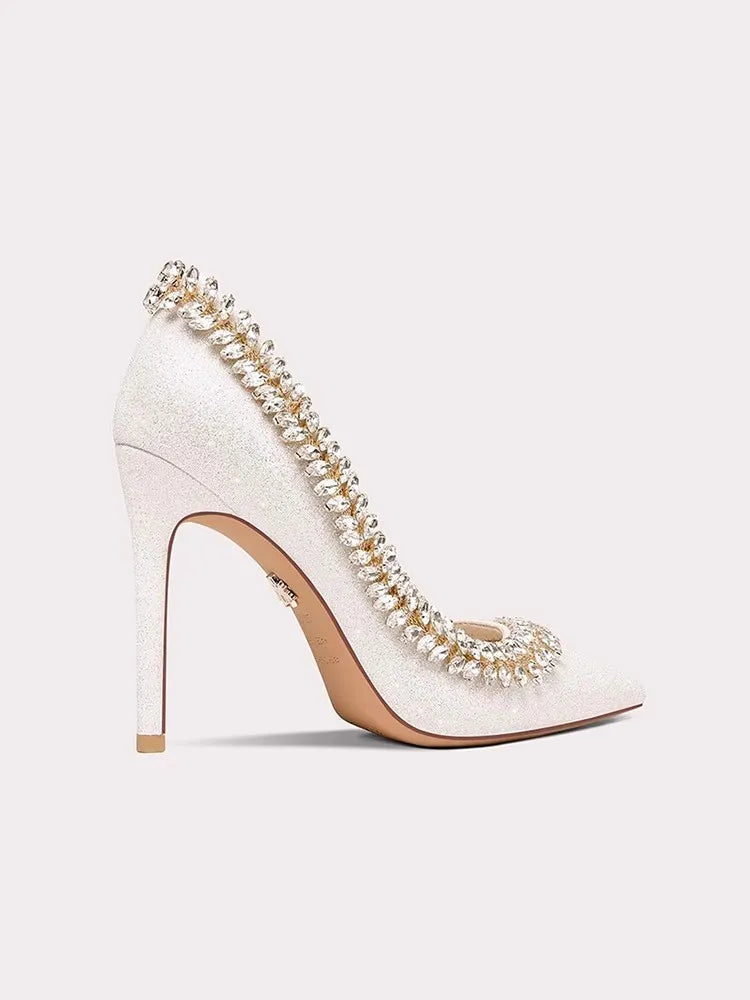 Elegant white pointed toe heels for women designed for luxury occasions