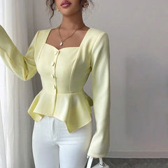 A front view of the elegant women's T-shirt, highlighting the square neckline.