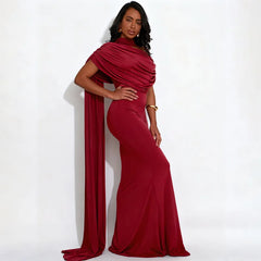 Open-back ankle-length gown with slim silhouette