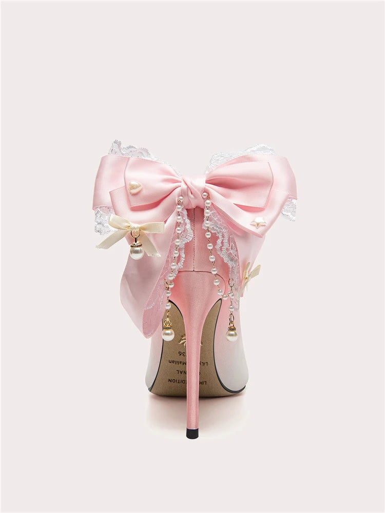 Embellished pink special event shoes with pointed toe and crystals