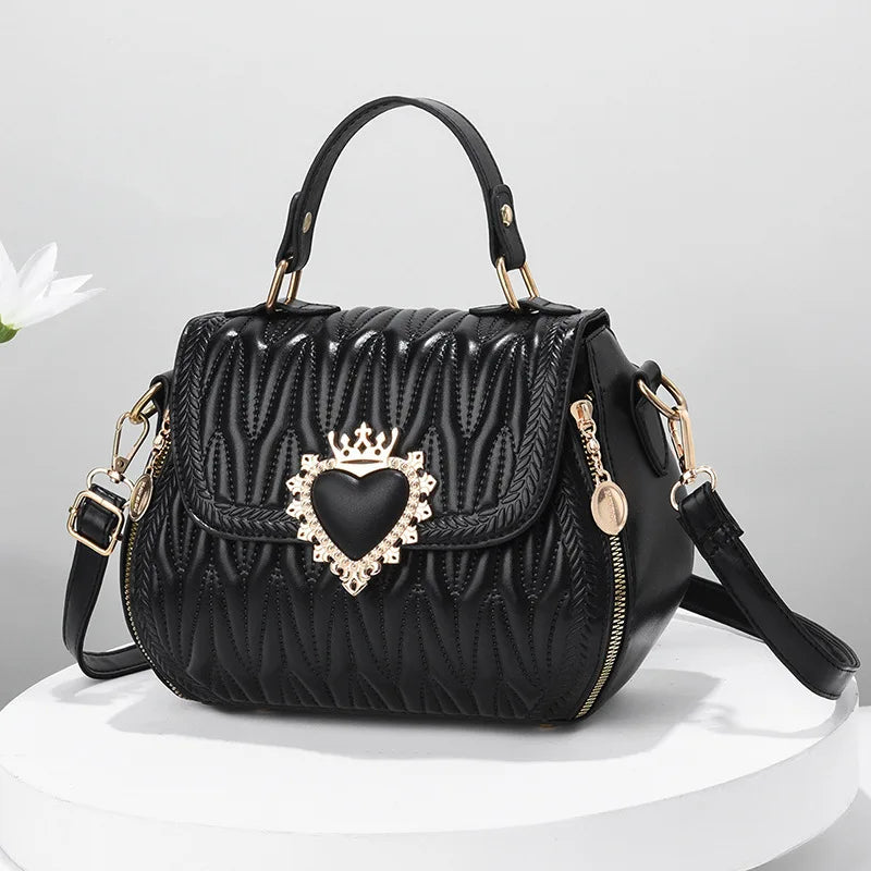 Black embroidered PU leather crossbody bag with sequined design