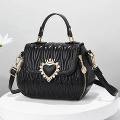 Black embroidered PU leather crossbody bag with sequined design