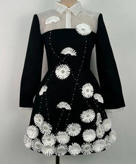 Empire waist floral black dress with 3D flowers and beads