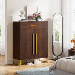 “Entryway shoe storage cabinet holding 20 pairs of shoes neatly”

