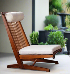 Solid Wood Lazy Recliner Ergonomic  with white cushion