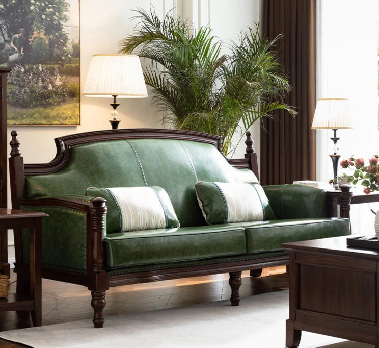 triple-seater Italian designer couch with ash wood legs and armrests