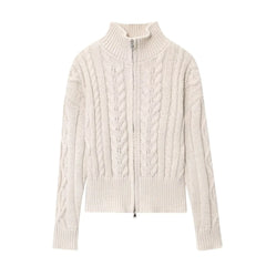 Extra heavy beige cable knit pullover perfect for winter comfort