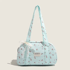 Light blue fairycore floral tote bag with lace detail and zipper closure