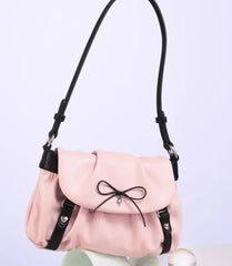 Fairycore pink bow Y2K shoulder bag with hasp closure