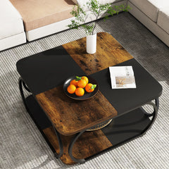 “Farmhouse coffee table styled in cozy living room setting”

