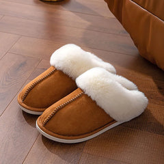 Brown faux suede house shoes with EVA sole