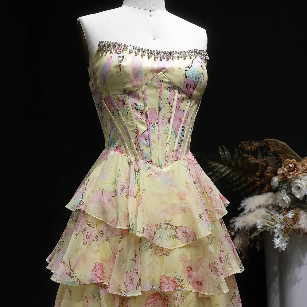 Formal sleeveless gown shown in full-length A-line silhouette