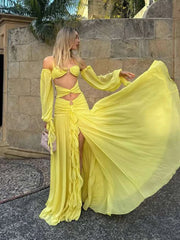 Floor-length slim fit gown with ribbon detail