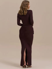 Floor-length ruched dress in stretch fabric for night wear