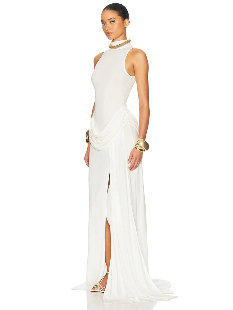 Floor-length white gala dress perfect for formal and statement occasions